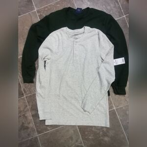 Green and Gray Long Sleeve Thermal Henley Shirts